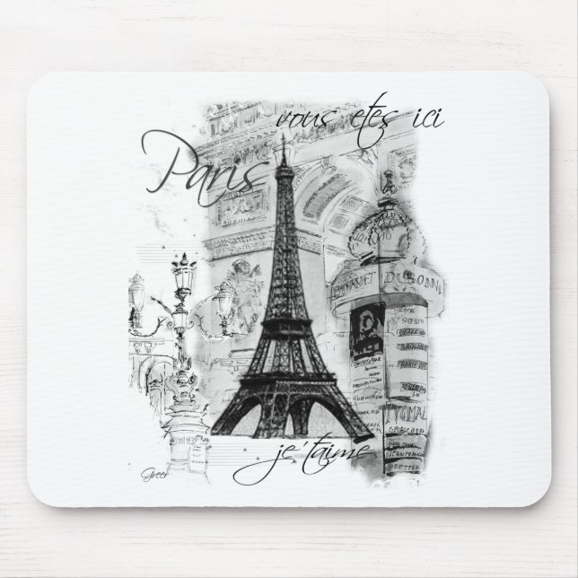 Paris Eiffel Tower French Scene Collage Mouse Pad (Front)