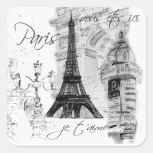 Paris Eiffel Tower French Scene Collage Square Sticker