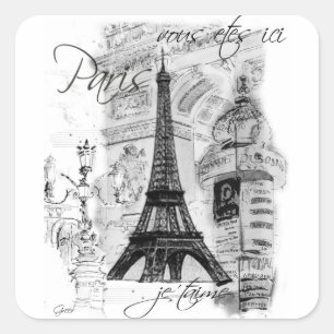 Paris Eiffel Tower French Scene Collage Square Sticker