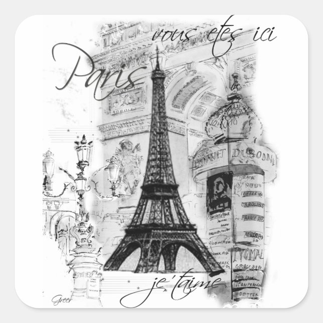 Paris Eiffel Tower French Scene Collage Square Sticker (Front)