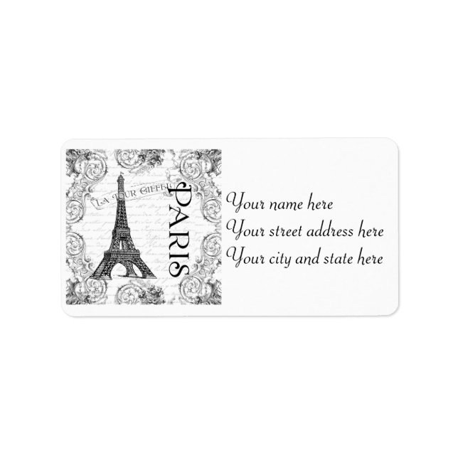 Paris Eiffel Tower French Scrolls Label (Front)