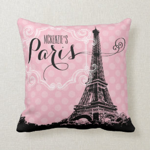 Paris Eiffel Tower Girly Pink Monogrammed Cushion