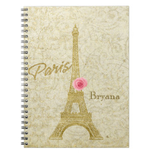 Paris Eiffel Tower Gold & Pink Elegant Notebook
