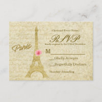 Paris Eiffel Tower Gold & Pink Elegant RSVP Card
