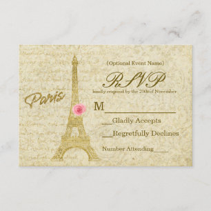 Paris Eiffel Tower Gold & Pink Elegant RSVP Card
