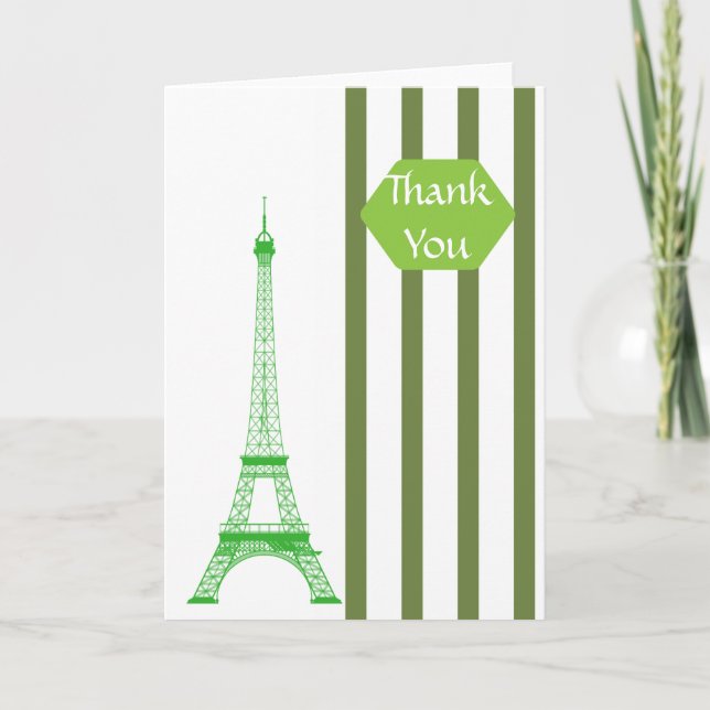 Paris Eiffel Tower Green Stripes Thank You (Front)