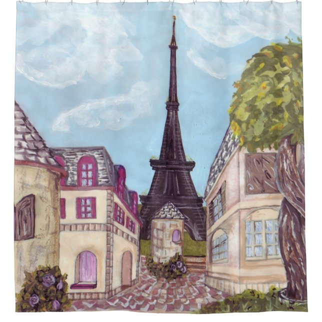 Paris Eiffel Tower inspired Landscape Art Shower Curtain (Front)