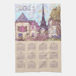 Paris Eiffel Tower Inspired Pointillism 2021  Tea Towel