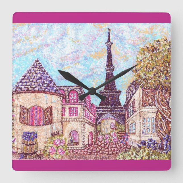Paris Eiffel Tower inspired pointillism clock (Front)