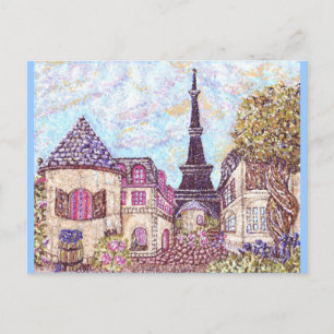 Paris, Eiffel Tower Inspired pointillism postcard