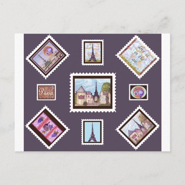 Paris Eiffel Tower inspired Postage postcard (Front)