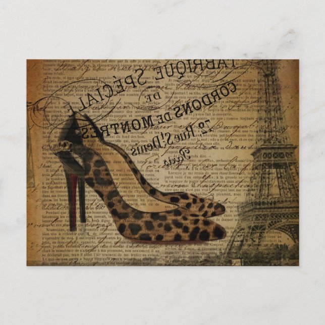 paris eiffel tower leopard stiletto fashionista postcard (Front)