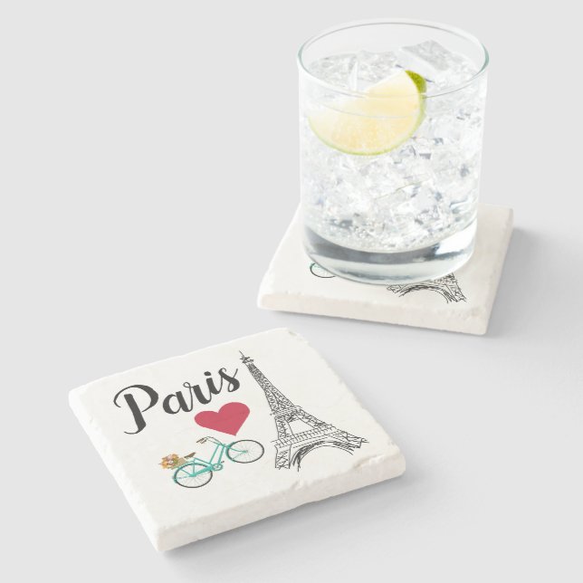 Paris Eiffel Tower Love Illustration Stone Coaster (Side)