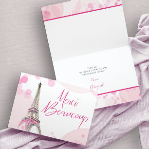 Paris Eiffel Tower Merci Beaucoup Pink White Thank You Card