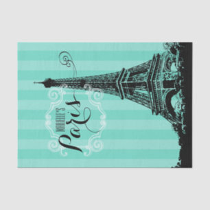 Paris Eiffel Tower Monogram Seafoam Green Stripes Tissue Paper