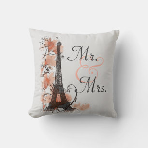 Paris Eiffel Tower Mr. Mrs. wedding pillow