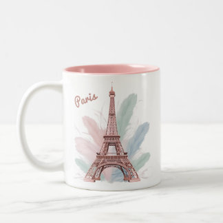 Paris Eiffel Tower Mug with Pastel Feathers