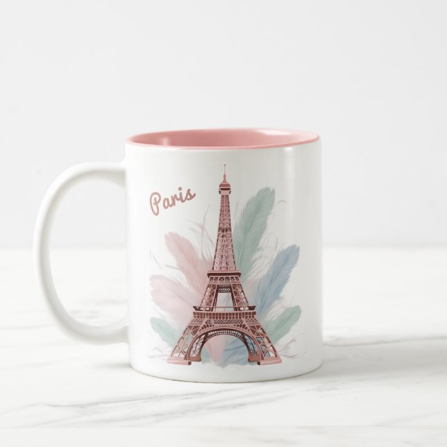 Paris Eiffel Tower Mug with Pastel Feathers (Left)