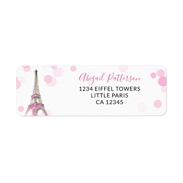 Paris Eiffel Tower Pink and Black Return Address Label (Front)