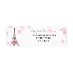 Paris Eiffel Tower Pink and Black Return Address Return Address Label