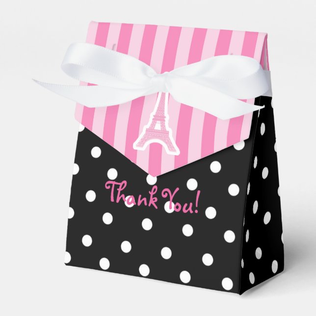 Paris Eiffel Tower Pink Birthday Party Favour Bag Box (Front Side)