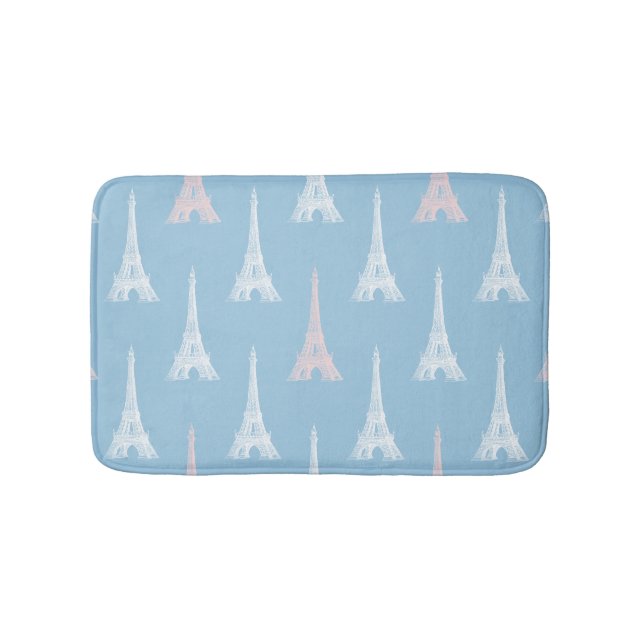 Paris Eiffel Tower Pink Blue Bath Rug (Front)