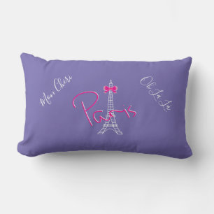 Paris, Eiffel Tower Pink Bow French Modern Purple Lumbar Cushion