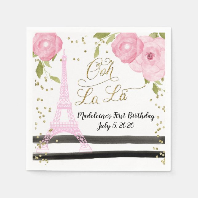Paris Eiffel Tower Pink Gold Ooh La La Napkin (Front)