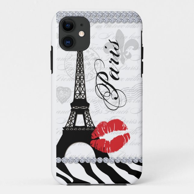 Paris Eiffel Tower Pink Lips Cell Phone Cover red (Back)