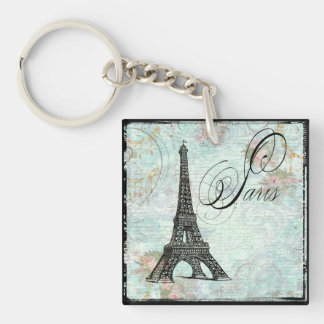 Paris Eiffel Tower & Pink Roses Key Ring