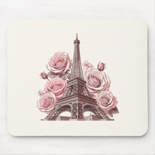 Paris Eiffel Tower & Pink Roses Mouse Pad (Front)