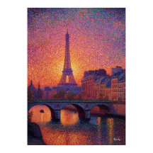 Paris Eiffel Tower Pointillism Sunset Cityscape Ar