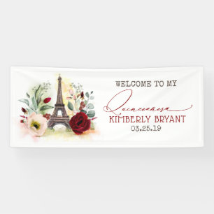 Paris Eiffel Tower Quinceanera 15th Birthday Banner