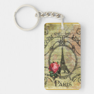 Paris Eiffel Tower & Red Rose Key Ring