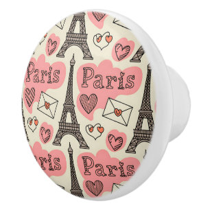 Paris Eiffel Tower Romantic Hearts Accent Ceramic Knob