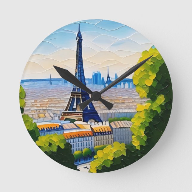 Paris Eiffel Tower Round Clock (Front)