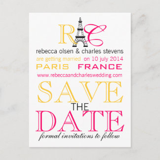 Paris Eiffel Tower Save the Date Postcards