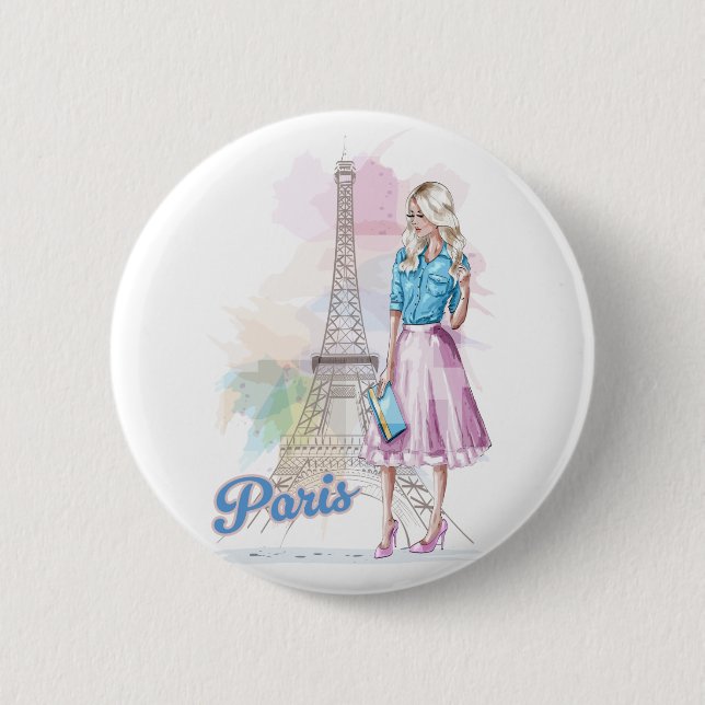 Paris Eiffel Tower sightseeing 6 Cm Round Badge (Front)
