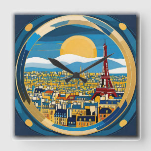 Paris Eiffel Tower Square Wall Clock