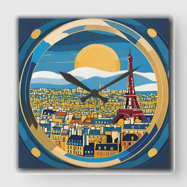 Paris Eiffel Tower Square Wall Clock (Front)