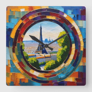 Paris Eiffel Tower Square Wall Clock