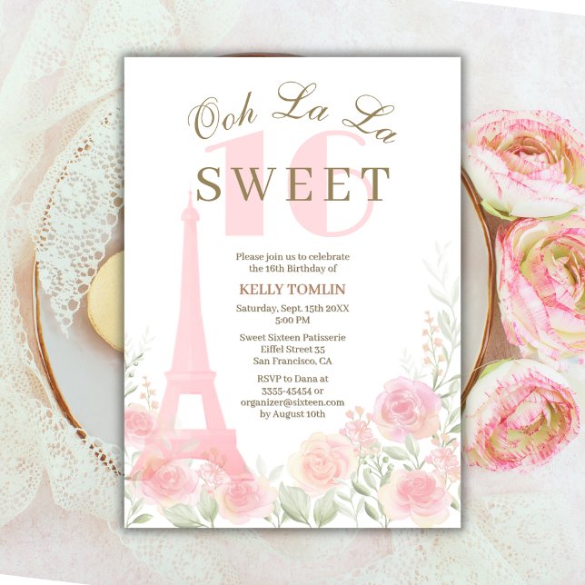 Paris, Eiffel Tower Sweet 16 Birthday Invitation (Sweet 16 - Paris theme)