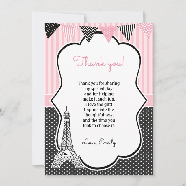 Paris Eiffel Tower Thank You Card (Front)