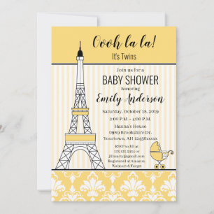 Paris Eiffel Tower Theme Baby Shower Yellow Invitation