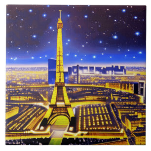 Paris Eiffel Tower Under a Starry Sky Ceramic Tile
