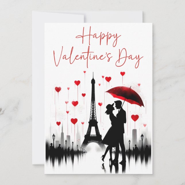 Paris Eiffel Tower Valentines  Holiday Card (Front)