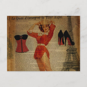paris eiffel tower vintage corset lingerie party postcard