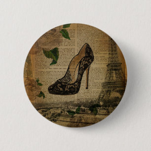 Paris eiffel tower vintage girly shoes 6 cm round badge