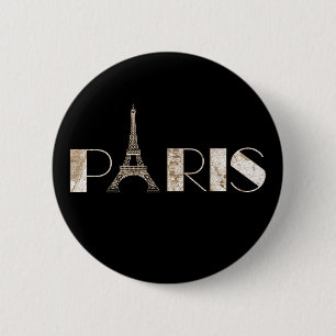 Paris Eiffel Tower Vintage Map Word Art 6 Cm Round Badge