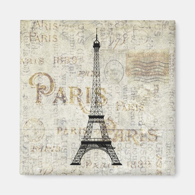 Paris Eiffel Tower Vintage Postcard Magnet (Front)